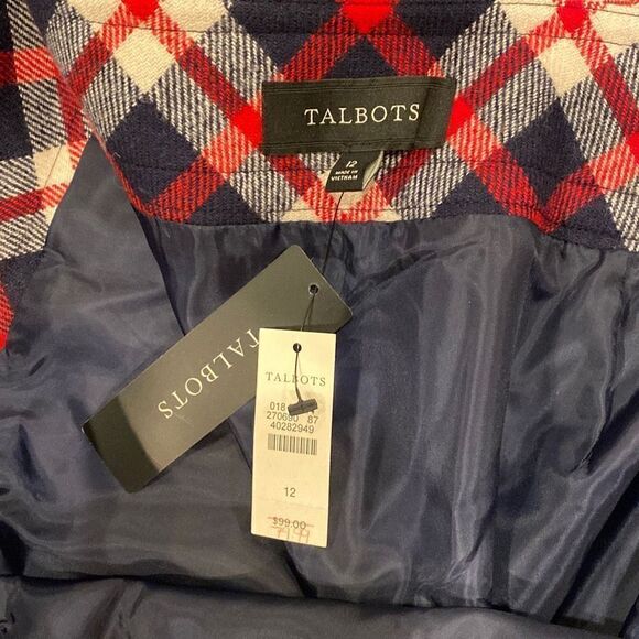 Talbots Red White Navy Blue Plaid Skirt Womens Size 12 Side Zip Front Pockets - Picture 3 of 7